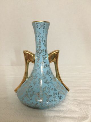 Vintage Blue Vase Pearl China Co.  Hand Decorated 22kt Gold