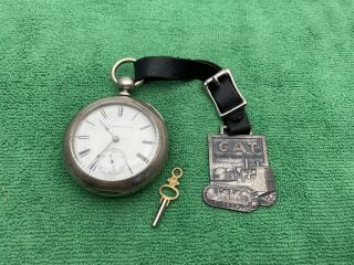 Antique Elgin Pocket Watch 18 Size Coin Silver Key Wind W/ Fob