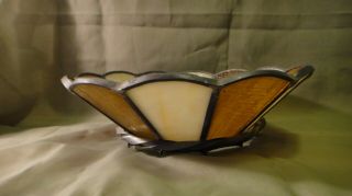 Antique Slag Leaded Glass Lamp Shade Crown Amber And Swirled Gold