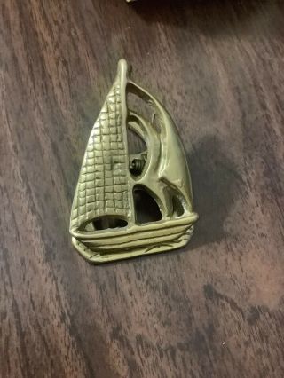 Vintage Solid Brass Ship Sail Boat Paper Clip Nautical Paperweight 2 X 3 Inches
