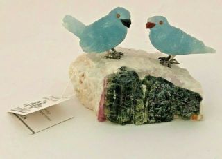 Peter Muller Stone Carving " Blue Birds " Natural Precious Stones Brazil