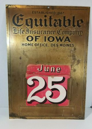 Vintage 1930s Equitable Life Insurance Brass Perpetual Calendar Des Moines Iowa