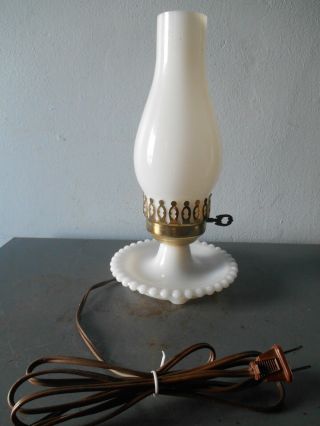 Vintage Milk Glass Hobnail Electric Vanity/table Lamp W Milk Glass Chimney Euc