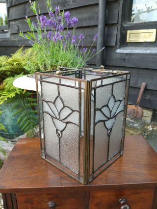 Antique Brass And Leaded Glass Arts And Crafts Lamp Shade