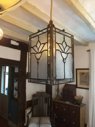 Antique Brass And Leaded Glass Arts And Crafts Lamp Shade 2