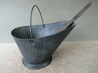 Antique Coal Scuttle Hod Bucket Vintage Primitive Metal,  Boss Ash Shovel