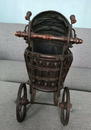 Antique Baby Doll Stroller Vintage Wooden Carriage Buggy Small Doll Buggy 2
