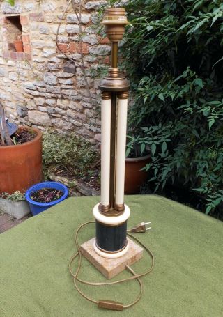 Stylish French Art Deco Metal & Brass Table Or Desk Lamp,  Marble Base,
