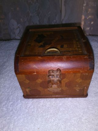 Vintage Handmade (wooden Roll Top) Cigarette Box (made In Occupied Japan)