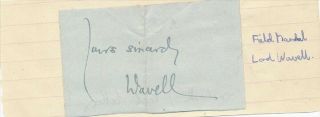 Field Marshal Lord Wavell - Signed Card