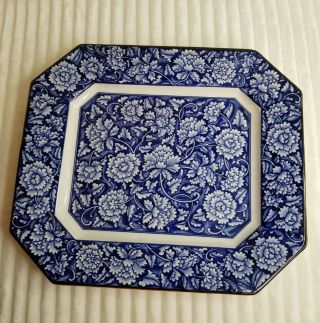 Vintage Chinoiserie Japanese Blue And White Floral Rectangle Shaped Platter