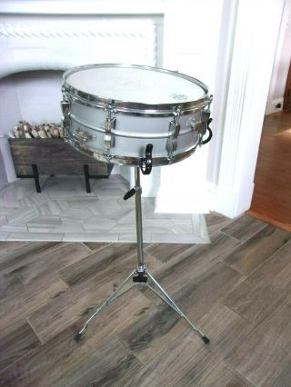 Vintage 1970s Ludwig Acrolite Aluminum Snare Drum W/ Case Blue Olive Pointybadge
