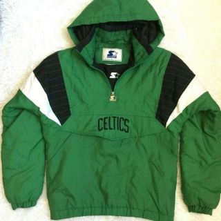 Vtg 90s Nba Starter Boston Celtics Mens L Half Zip Pullover Puffy Puffer Jacket