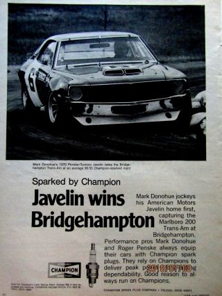 Mark Donohue 1970 Javelin Bridgehampton Champion Print Ad 8.  5 X 11 "