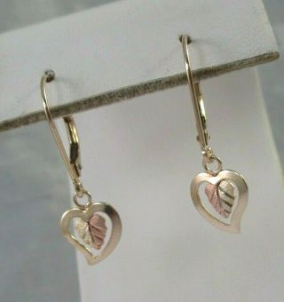 Vintage Coleman Co.  10k Black Hills Gold Leaf Heart Dangle Earrings