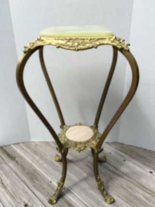 Antique Victorian Ornate Seashell Pattern Gold Tone Plant Stand Oil Lamp Table