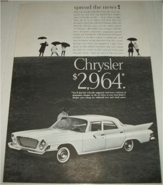 1961 Chrysler 4 Dr Sedan Car Ad