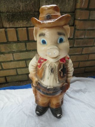 Vintage 50s Chalkware Western Cowboy Deputy Sheriff Standing Piggy Bank 26” Tall
