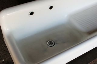 Antique Cast Iron Porcelain Kitchen Farm Sink w/right hand Drain - board 52  wide 2