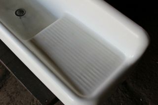 Antique Cast Iron Porcelain Kitchen Farm Sink w/right hand Drain - board 52  wide 3