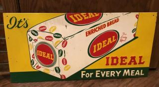 Vintage Ideal Bread Embossed Metal Advertising Sign 28” X 13”