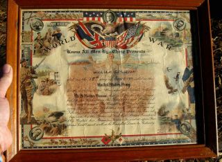World War I Commemorative Enlistment Certificate In Frame - Dated 1917