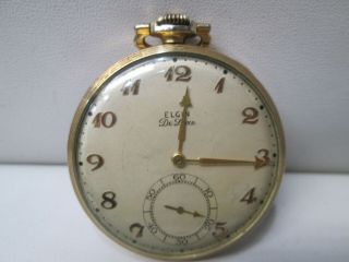 Vintage Elgin De Luxe 10k Gold Filled Running Pocket Watch 17 Jewels