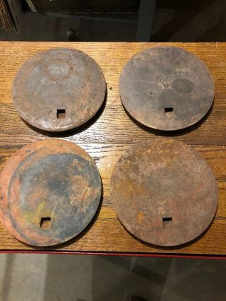(4) Antique 7 - 1/2 " Cast Iron Coal Or Wood Stove Burner Cover Plate Lid " Prizer "