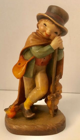 Anri Vintage Wood Carved Wood Boy Traveller Figure 5 1/2”