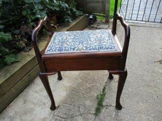 Fab Antique Victorian Wooden Oak? Piano Stool W/ Storage & Handles Morris Tlc