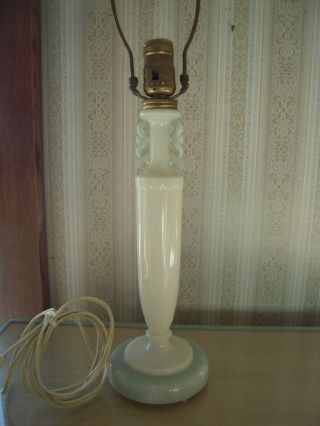 Vintage Aladdin Alacite Ivory & Blue Colored Electric Table Lamp