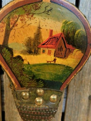 Rare Antique Miniature Fireplace Bellows Hand Painted Folk Art Aafa