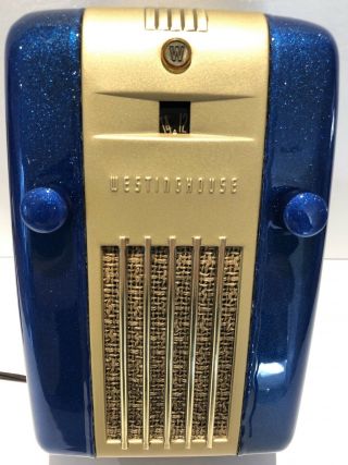 Vintage 1945 Westinghouse Art Deco Retro Blue Metal Speck Radio H - 126