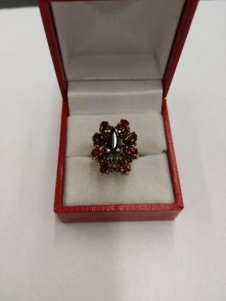 Vintage Large 14k Yellow Gold Ring Cluster Garnets Heavy Gold