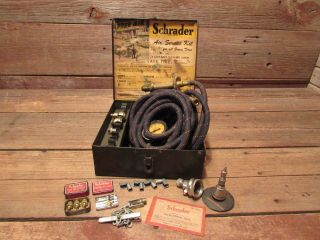 Vintage Schrader Air Service Kit International Harvester Co.  Metal Cabinet Box