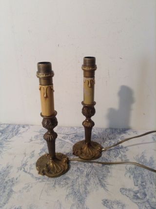 Pair Vintage French Bronze Brass Table Lamp Lights (3449)