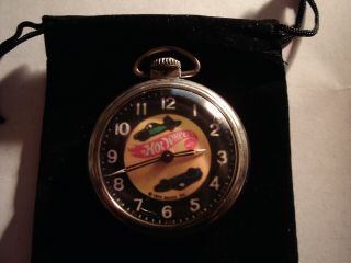 Vintage 16s Pocket Watch Hot Wheels Theme Dial & Case Runs Well.