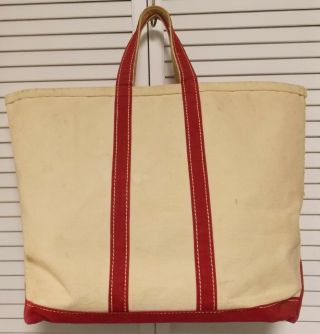 Vintage Ll Bean Script Label Canvas Boat And Tote Bag Xlarge Red Trim