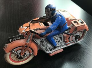 Vintage Tin Litho Sfa Paris Motorcycle Sidecar 1950s France Vg