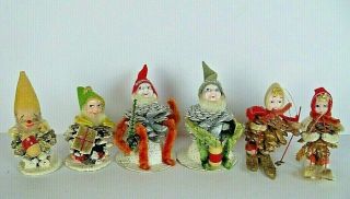 Set Of 5 Vintage Pine Cone Pinecone People Elf Christmas Ornaments,  Japan