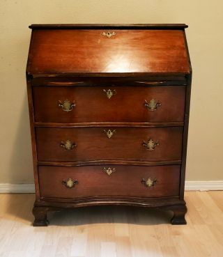 Antique Mahogany Secretary Drop Front Desk,  3 Drawer,  Brass Handles Clawed Feet