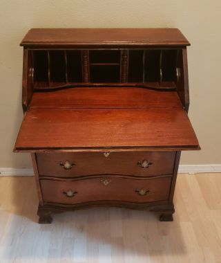 Antique Mahogany Secretary Drop Front Desk,  3 Drawer,  Brass handles Clawed feet 3