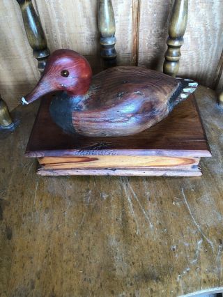 Vintage Wood Wooden Duck Decoy Trinket Jewelry Box Hand Carved Folk Art