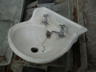 Rare Cast Iron Vintage Sink W/ Embossing Under With 2 Faucets,