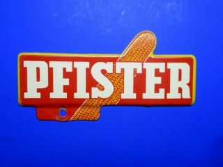 Vintage Pfister Seed Corn Metal License Plate Topper Advertising Sign