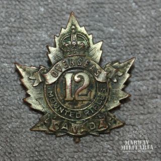 Ww1 Cef 12th Canadian Mounted Rifles,  Calgary,  Collar Badge (inv20388)