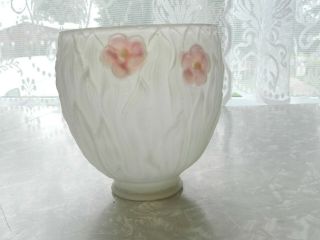 Vintage Art Deco Glass Reverse Painted Pink Floral Lamp Shade Torchier Boudoir