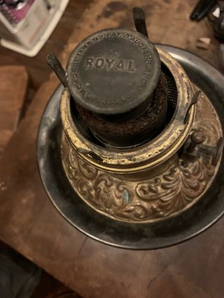 Old Antique Vintage B & H Royal Brass Kerosene Lamp 3