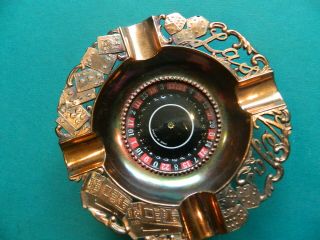 Vintage Las Vegas Casino Metal Ashtray With Spinning Roulette Wheel