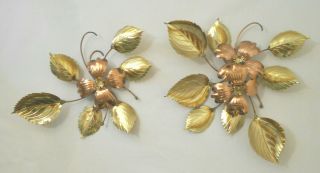 Vintage Homco Brass Copper Metal Dogwood Leaf Flower Wall Art Hanging Set Of Two